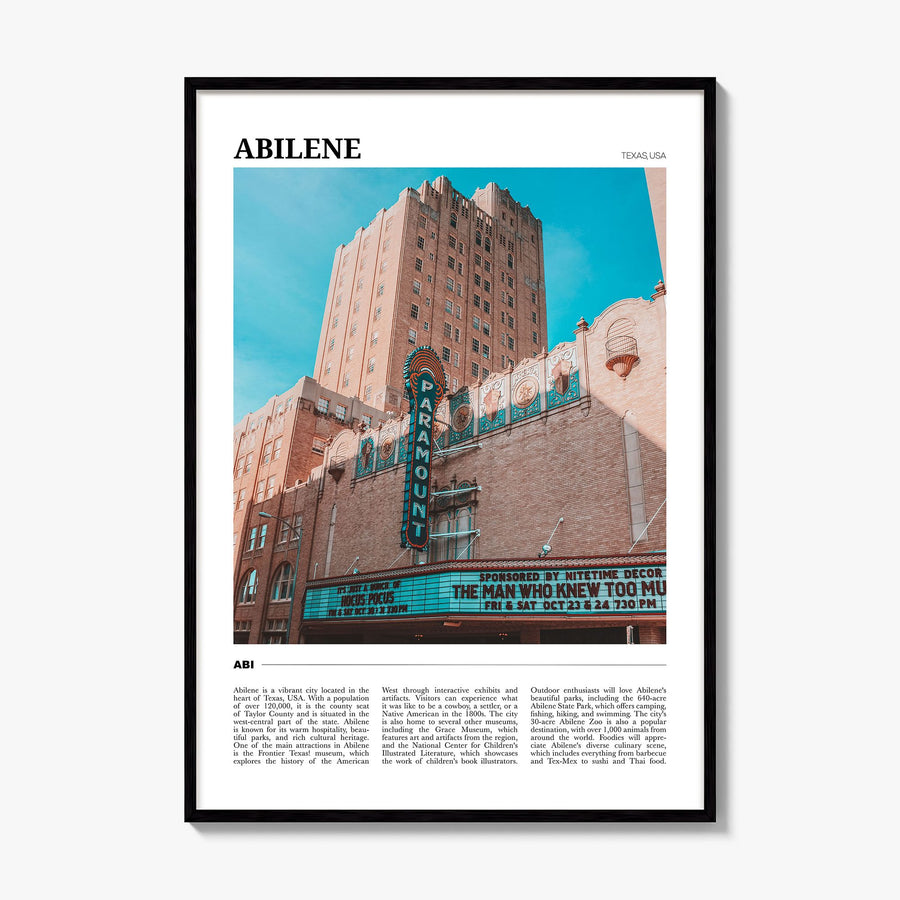 Abilene Travel Poster, framed poster mockup