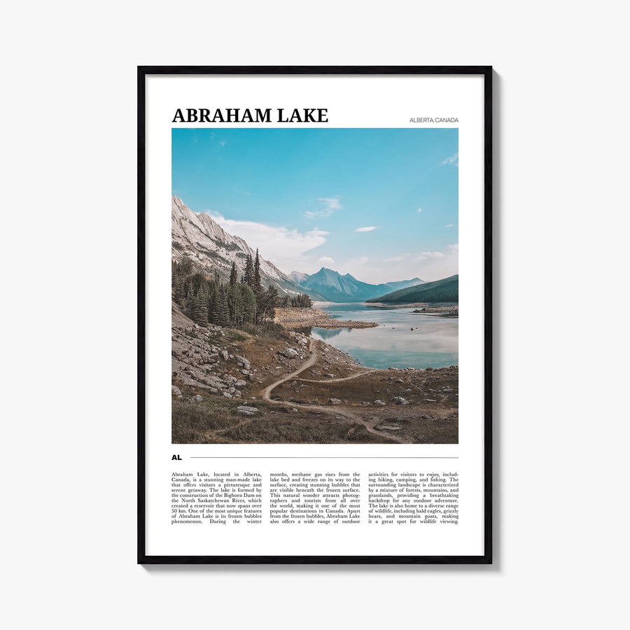 Abraham Lake colorful travel poster of Canada – vertical wall art, unframed print shown in interior mockup