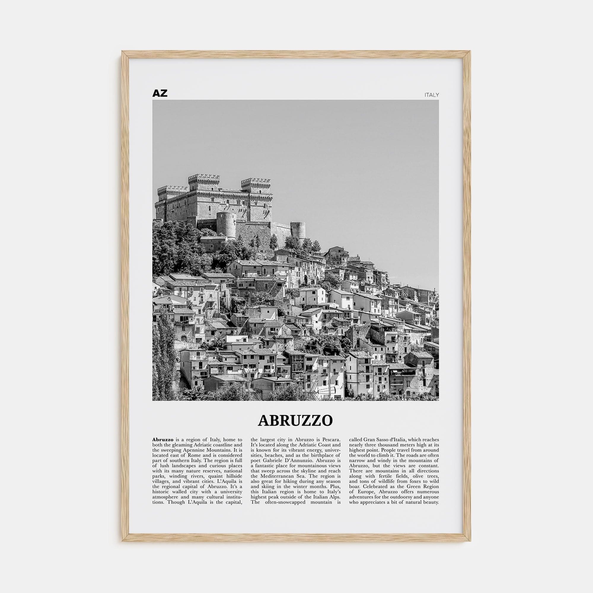 Abruzzo No 1 Poster Natural Wood / 8x12 in Nbourhood Travel B&W Poster