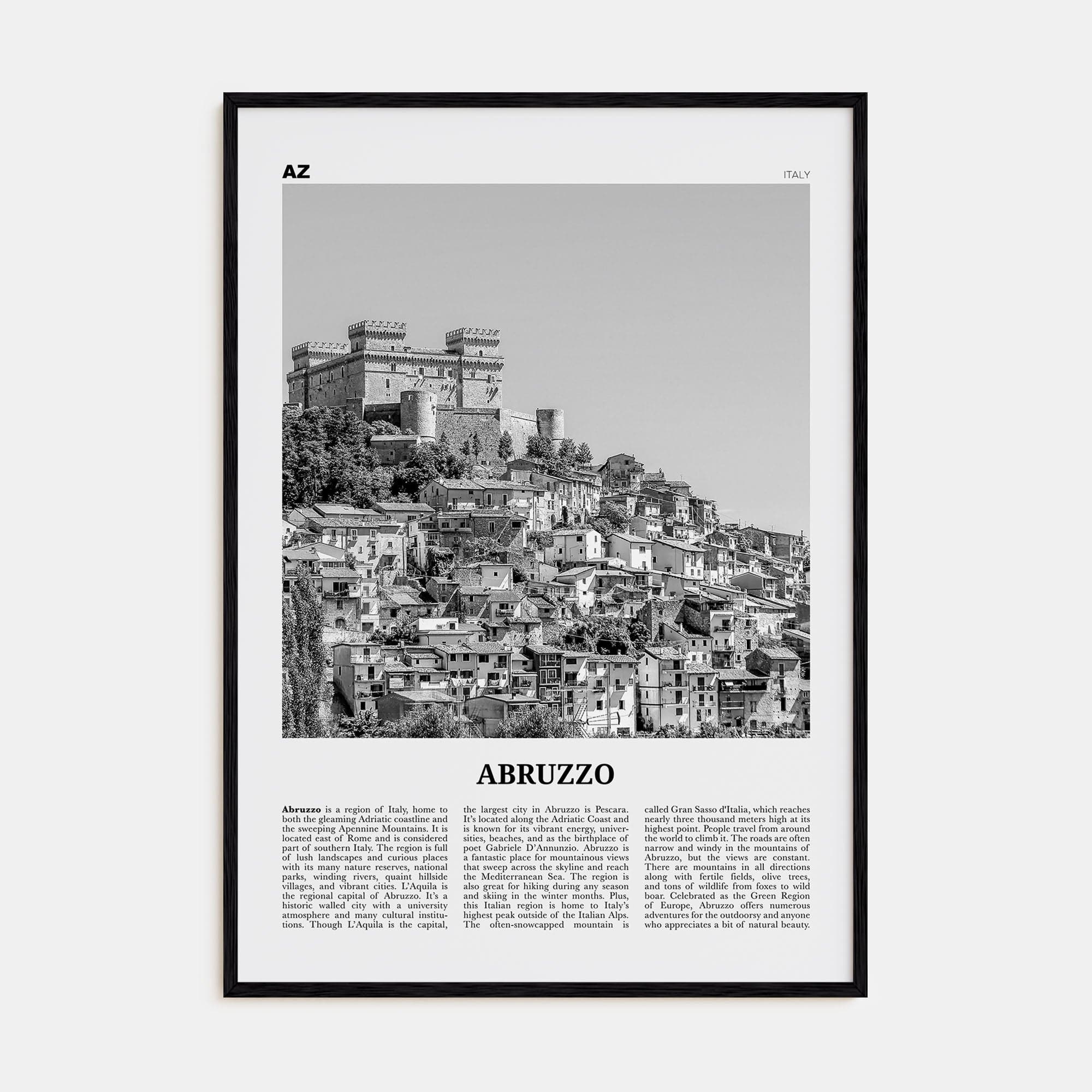 Abruzzo No 1 Poster Black Wood / 8x12 in Nbourhood Travel B&W Poster