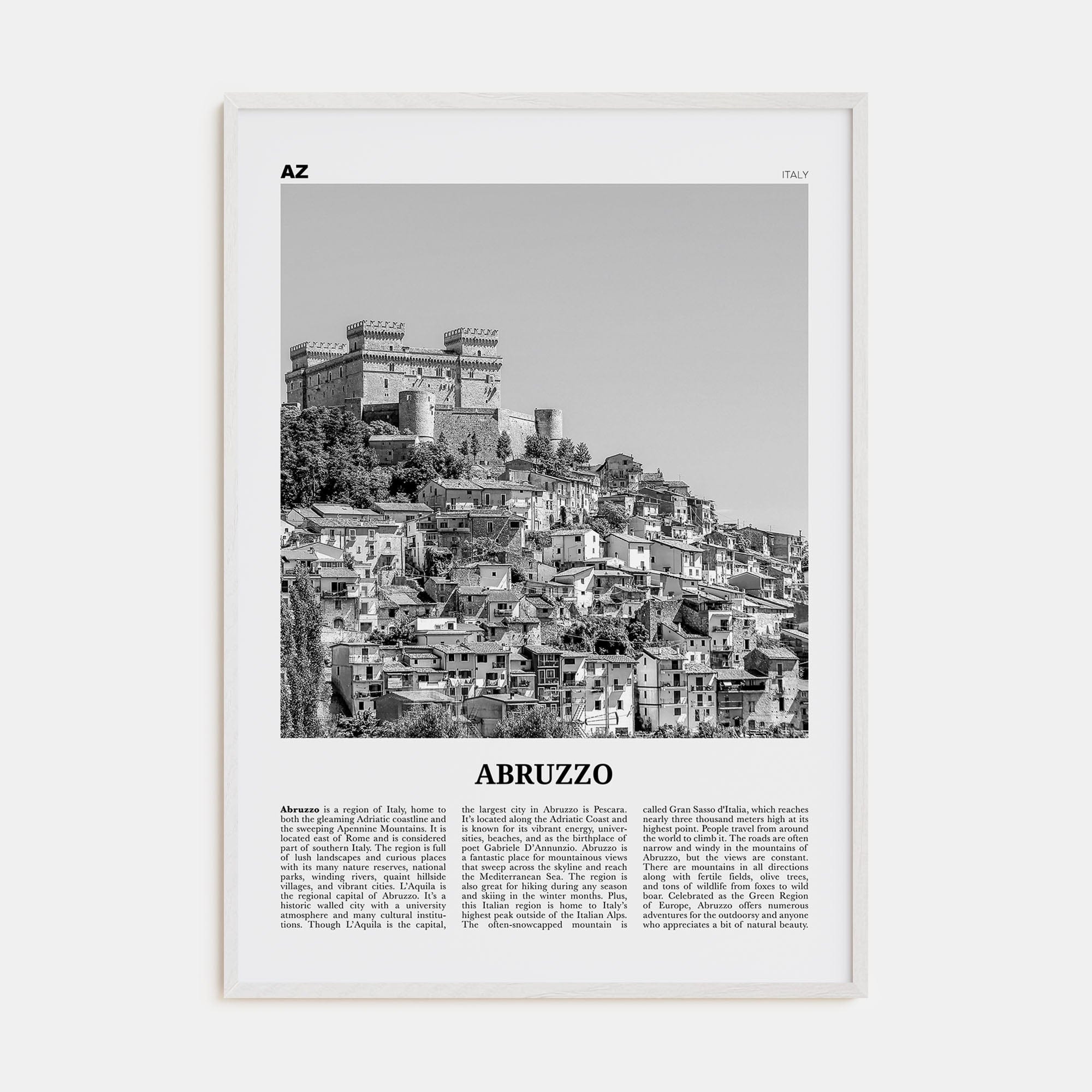 Abruzzo No 1 Poster White Wood / 8x12 in Nbourhood Travel B&W Poster