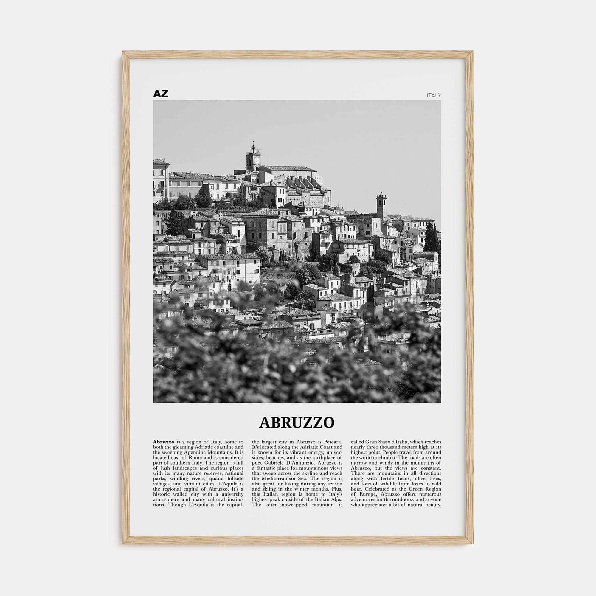 Abruzzo No 2 Poster Natural Wood / 8x12 in Nbourhood Travel B&W Poster