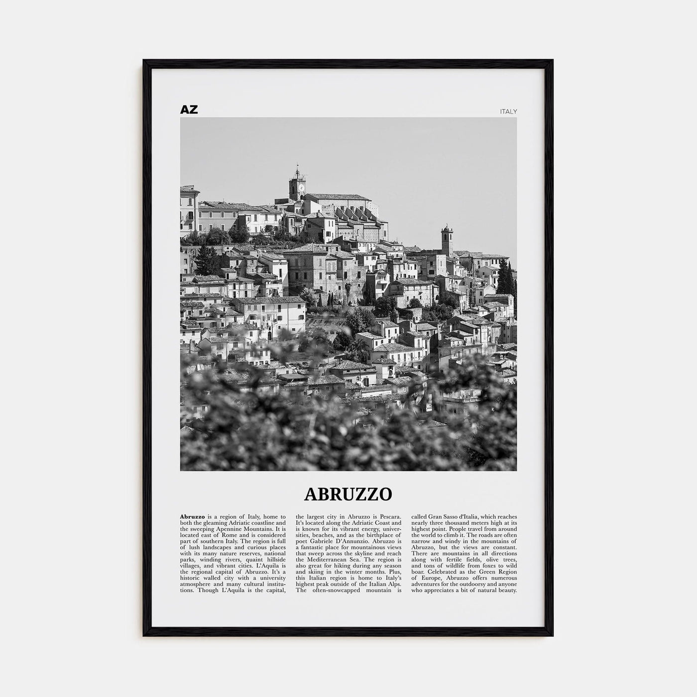 Abruzzo No 2 Poster Black Wood / 8x12 in Nbourhood Travel B&W Poster