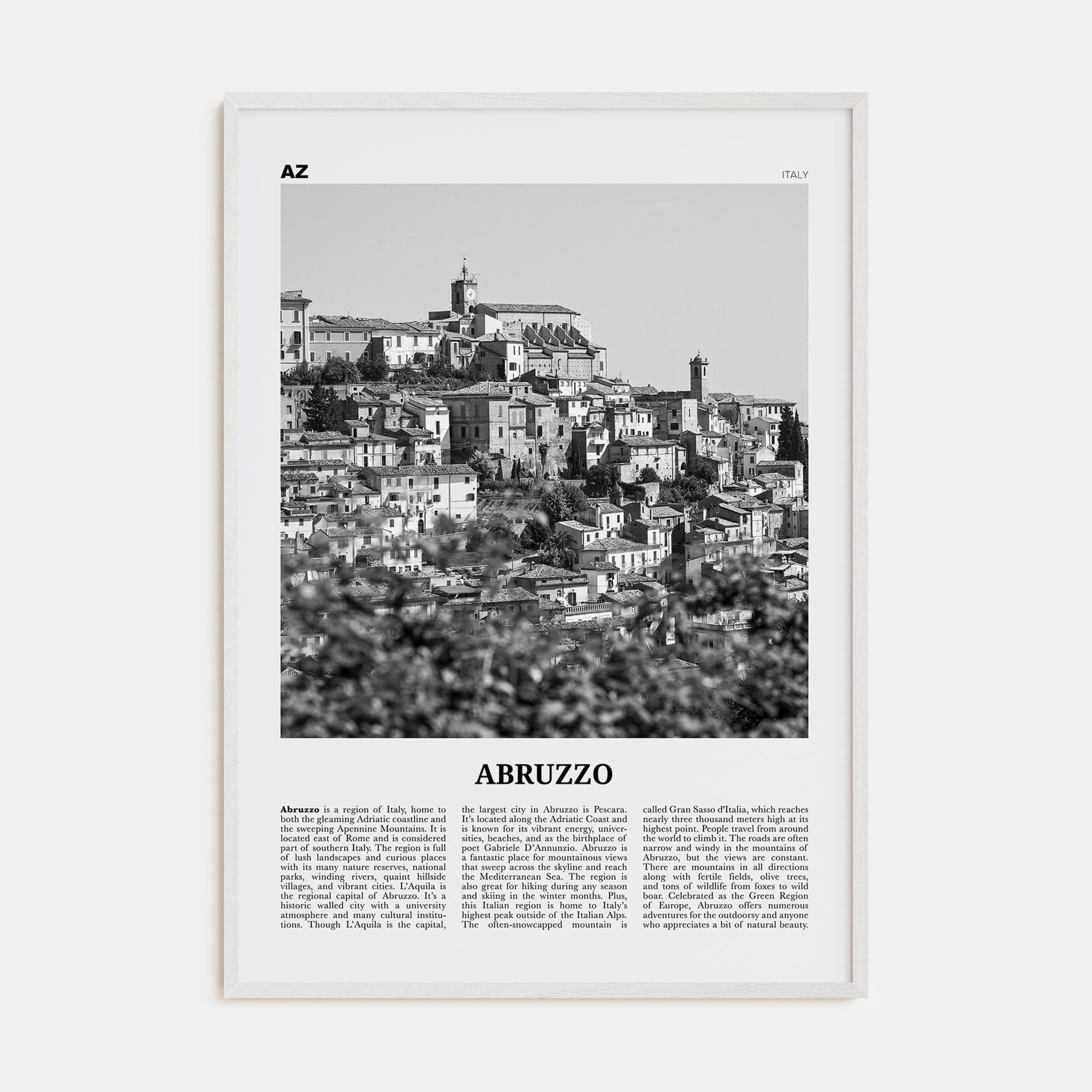 Abruzzo No 2 Poster White Wood / 8x12 in Nbourhood Travel B&W Poster