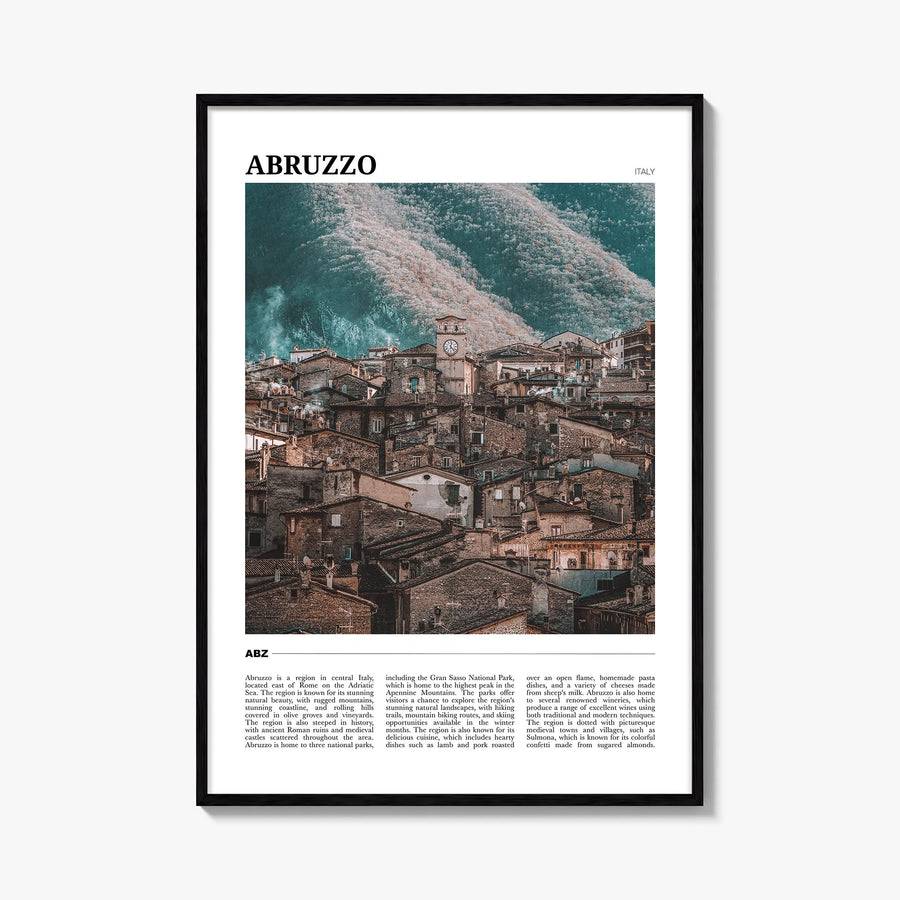 Abruzzo no. 3 colorful travel poster of Italy – vertical wall art, unframed print shown in interior mockup