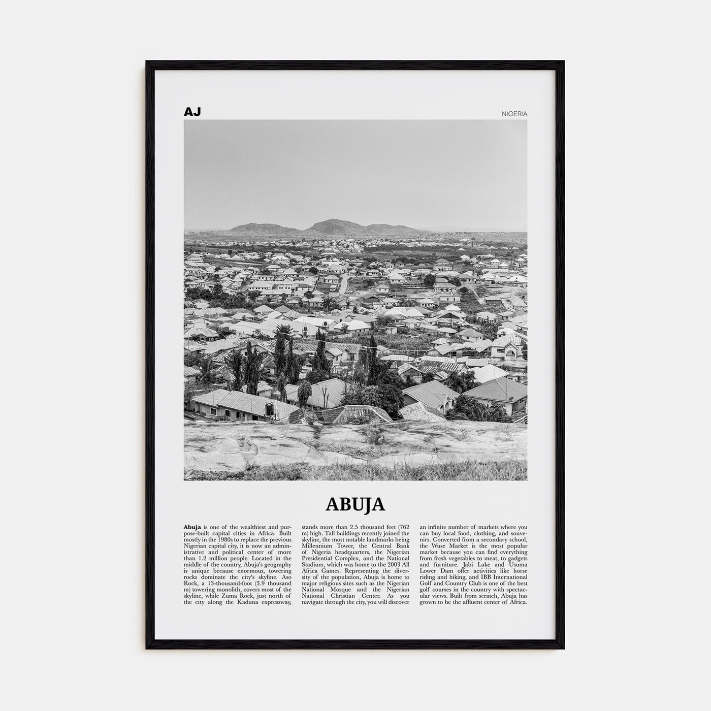 Abuja Poster Black Wood / 8x12 in Nbourhood Travel B&W Poster