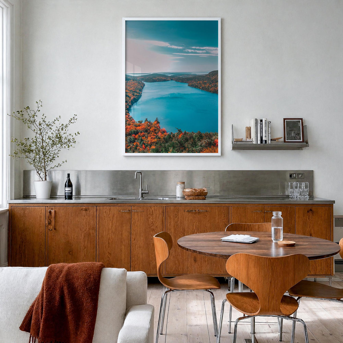 Acadia National Park colorful photo poster of Maine, USA – vertical wall art in white wood frame, hanging on wall