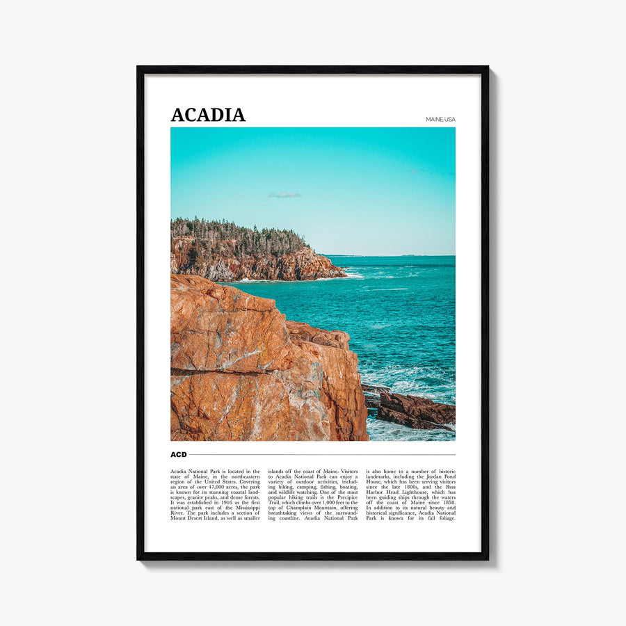 Acadia National Park colorful travel poster of Maine, USA – vertical wall art, unframed print shown in interior mockup