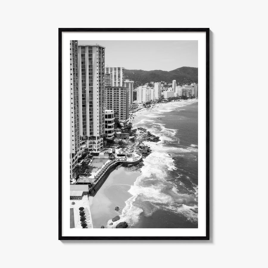 Acapulco de Juárez black & white photo poster of Mexico – vertical wall art, unframed print shown in interior mockup