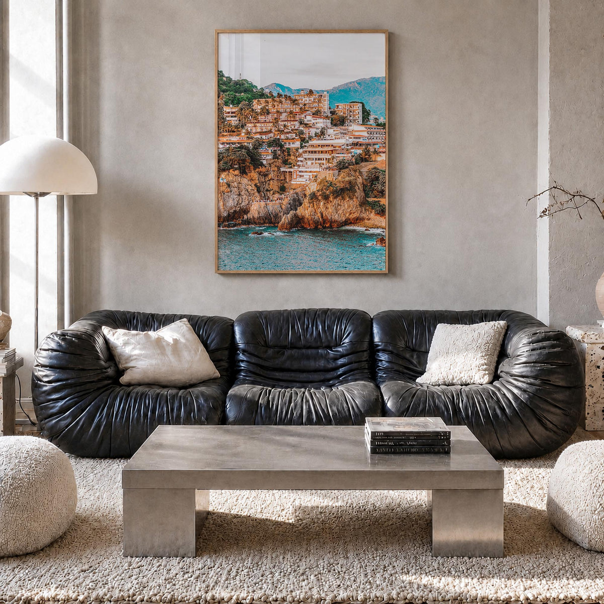 Acapulco de Juárez colorful photo poster of Mexico – vertical wall art in natural wood frame, hanging on wall