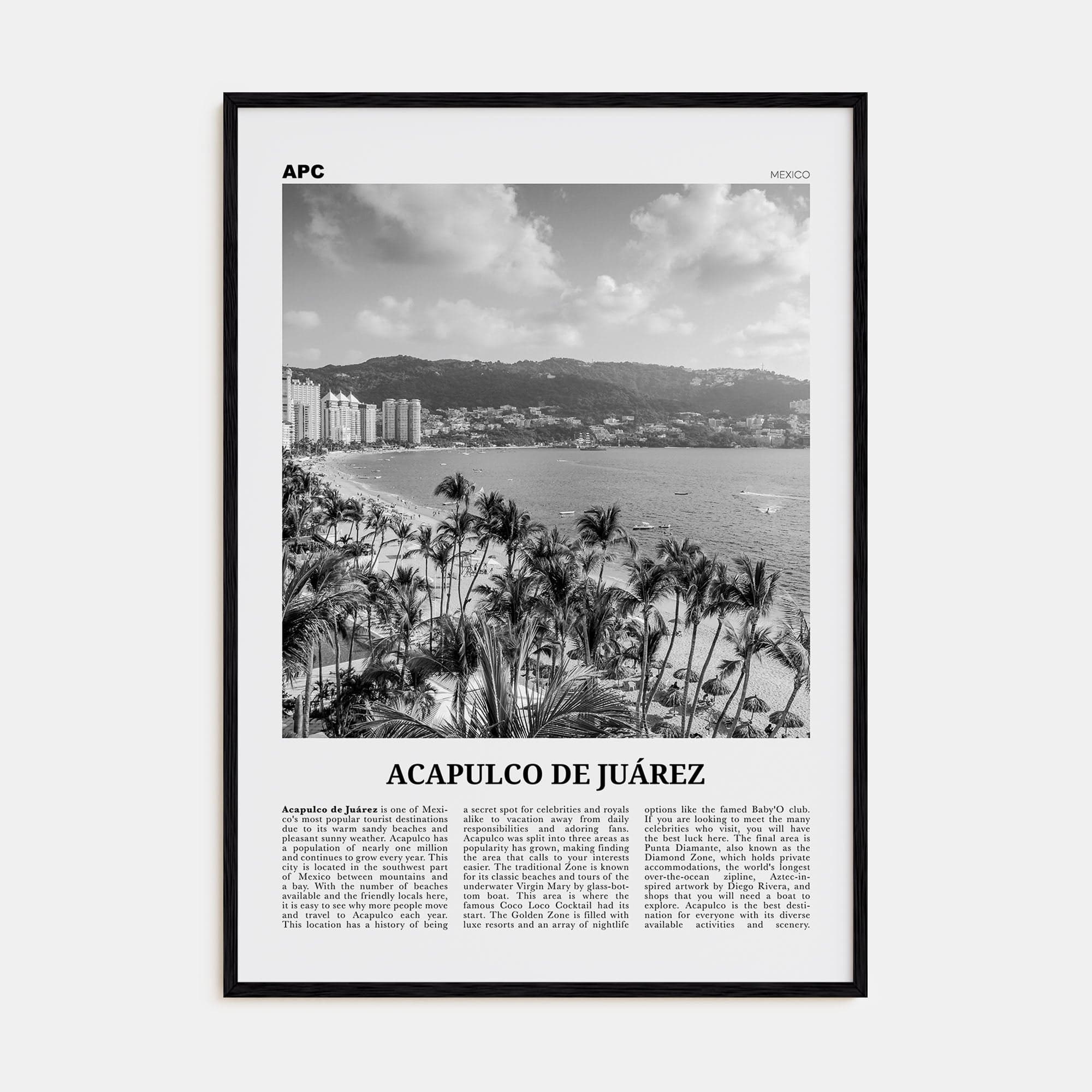 Acapulco de Juárez Poster Black Wood / 8x12 in Nbourhood Travel B&W Poster