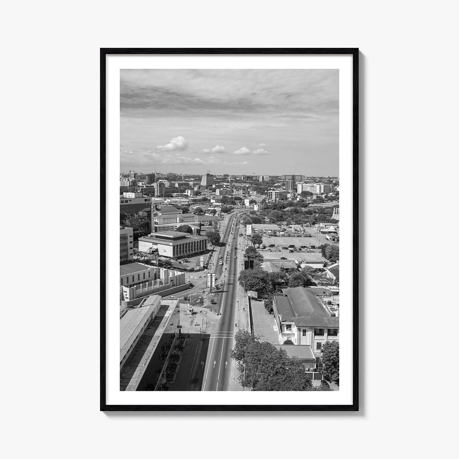 Accra black & white photo poster of Ghana – vertical wall art, unframed print shown in interior mockup