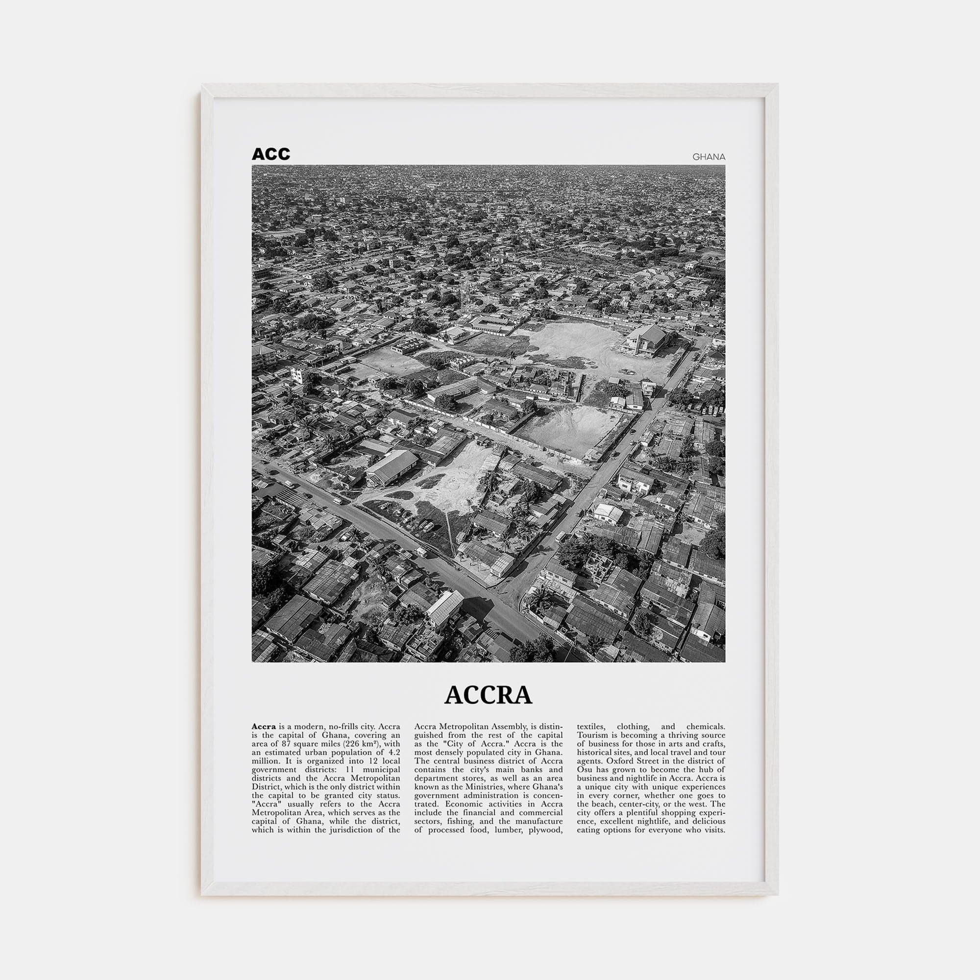 Accra Poster White Wood / 8x12 in Nbourhood Travel B&W Poster