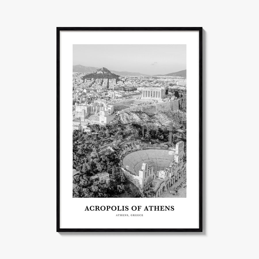 Acropolis of Athens black & white classic poster of Athens, Greece – vertical wall art, unframed print shown in interior mock