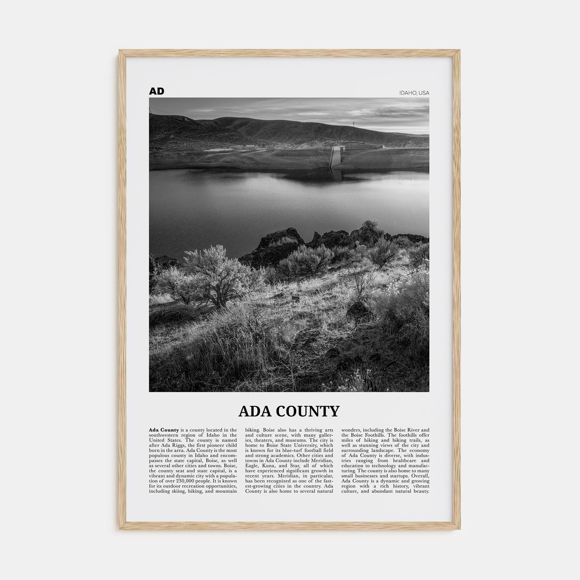 Ada County Poster Natural Wood / 8x12 in Nbourhood Travel B&W Poster