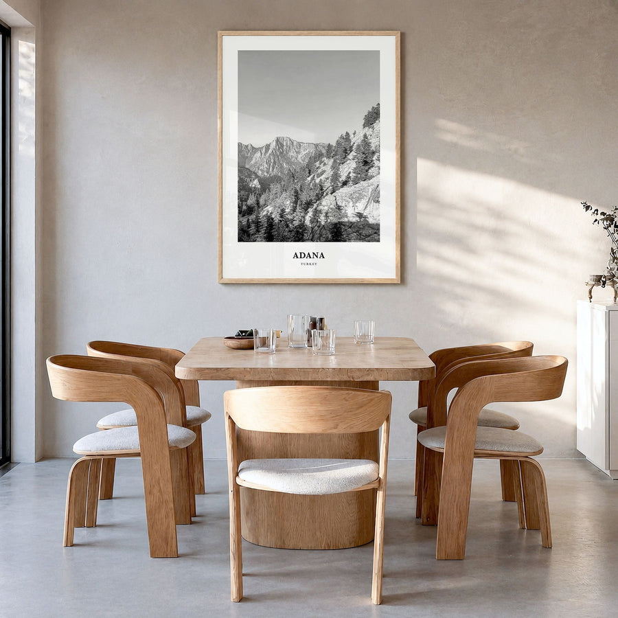 Adana Classic Poster in a natural wood frame, hanging in a dining room
