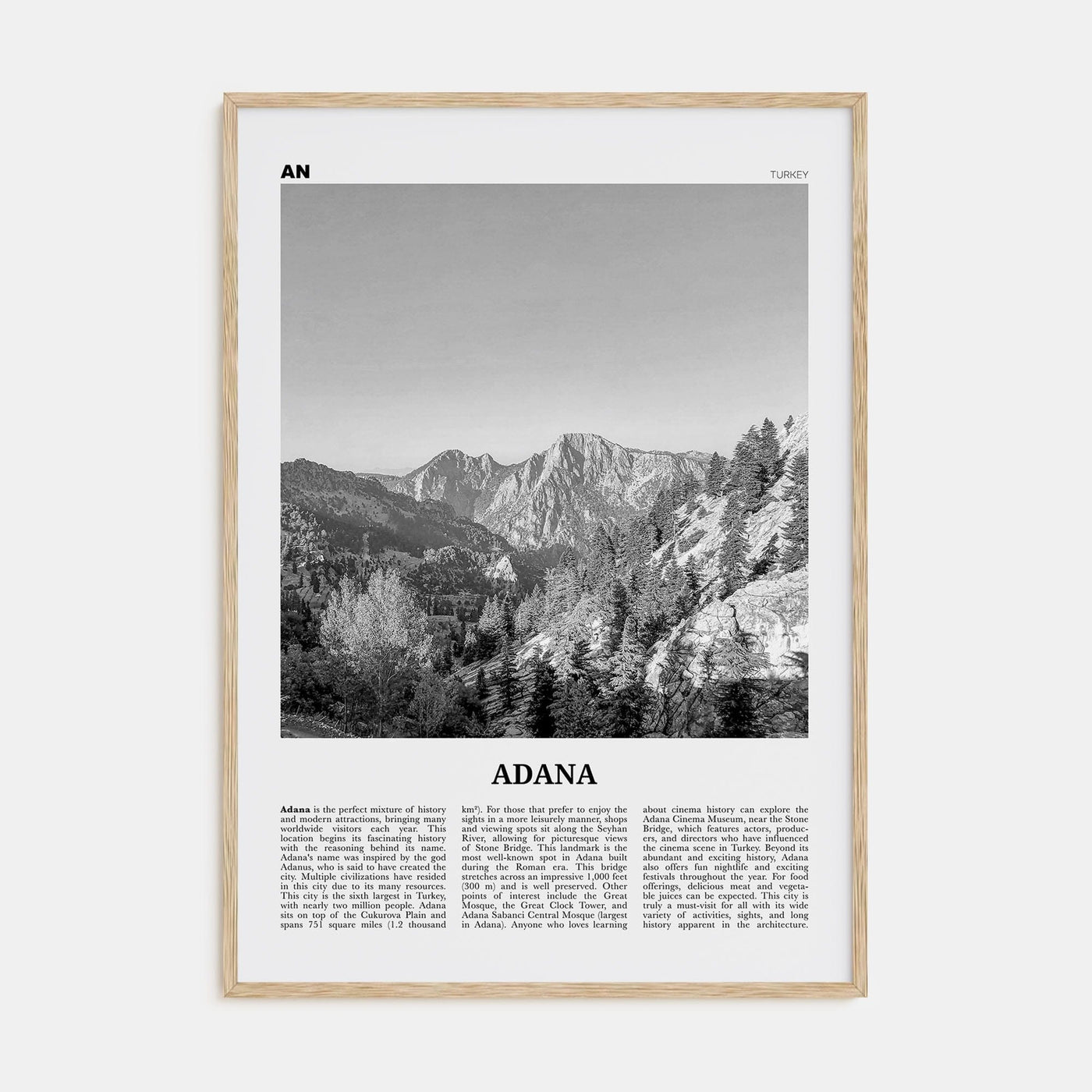 Adana Poster Natural Wood / 8x12 in Nbourhood Travel B&W Poster