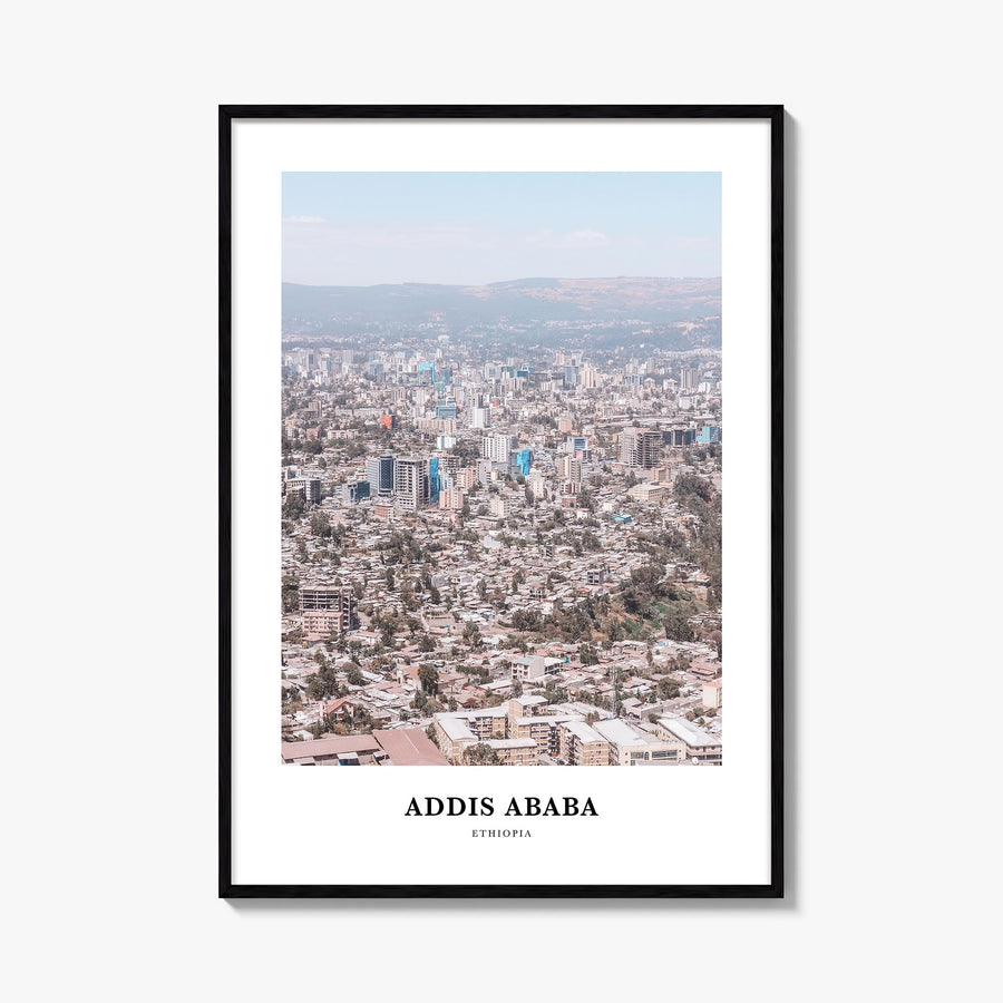 Addis Ababa colorful classic poster of Ethiopia – vertical wall art, unframed print shown in interior mockup