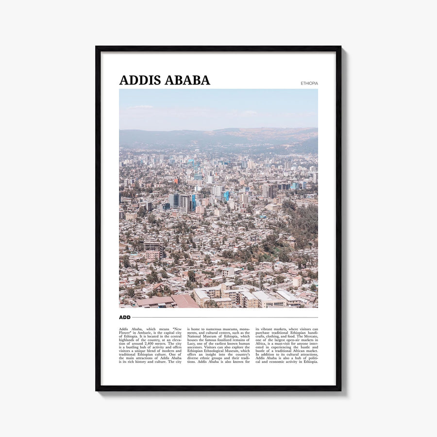 Addis Ababa colorful travel poster of Ethiopia – vertical wall art, unframed print shown in interior mockup