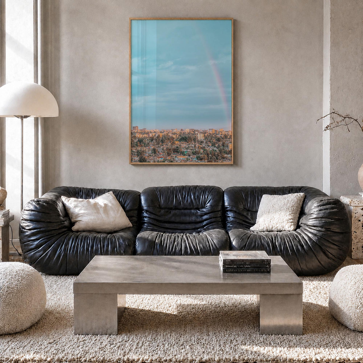 Addis Ababa no. 1 colorful photo poster of Ethiopia – vertical wall art in natural wood frame, hanging on wall