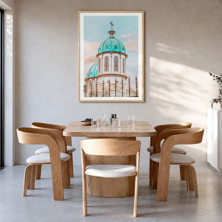 Addis Ababa Photo No 2 Poster in a natural wood frame, hanging in a dining room, white border
