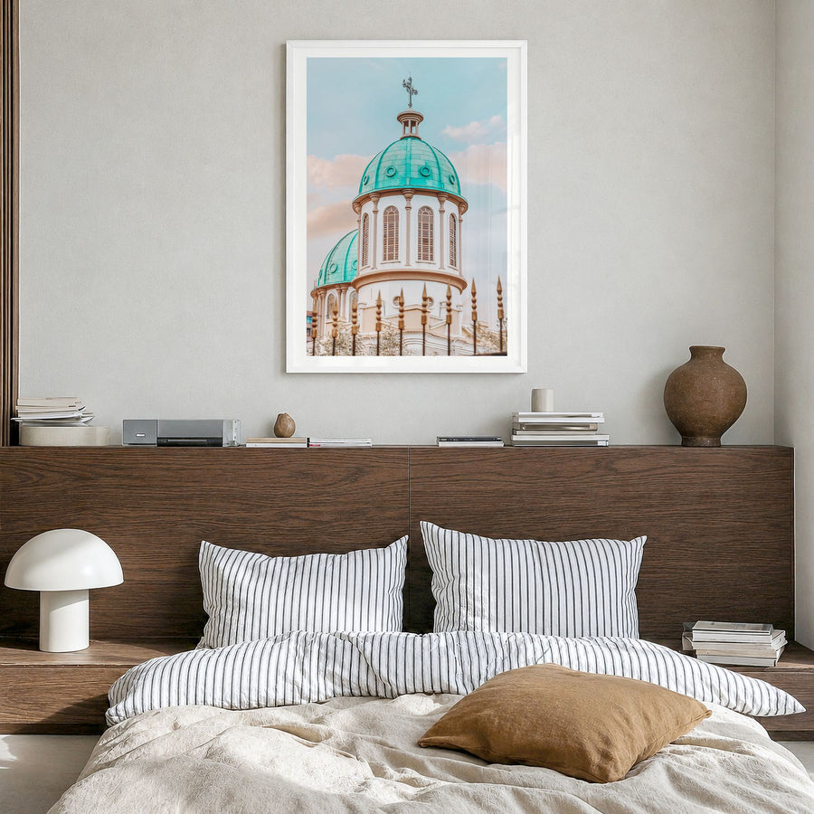 Addis Ababa Photo No 2 Poster in a white wood frame, hanging in a bedroom, white border