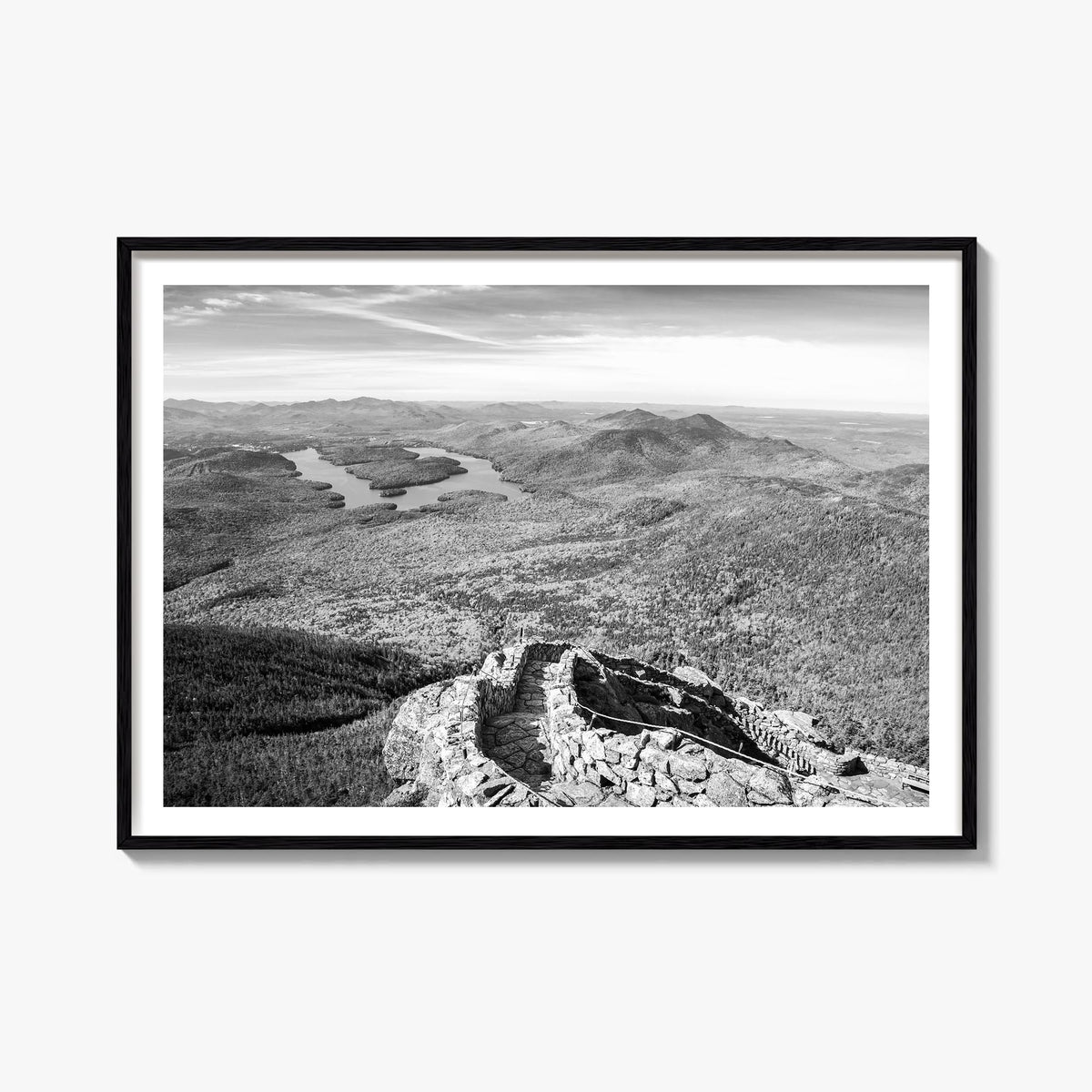 Adirondack Mountains black & white photo poster of New York, USA – horizontal wall art, unframed print shown in interior mock