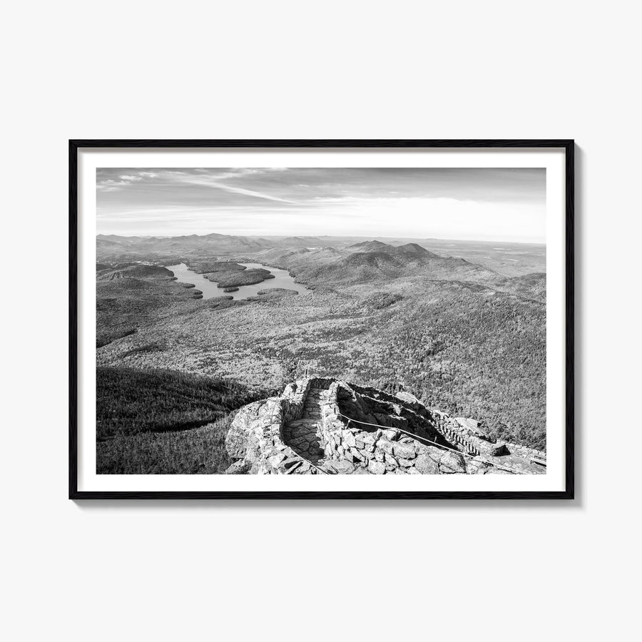 Adirondack Mountains black & white photo poster of New York, USA – horizontal wall art, unframed print shown in interior mock