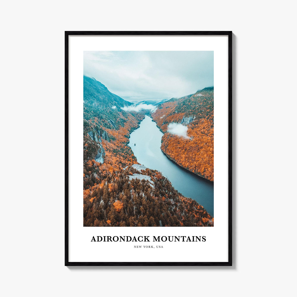 Adirondack Mountains colorful classic poster of New York, USA – vertical wall art, unframed print shown in interior mockup