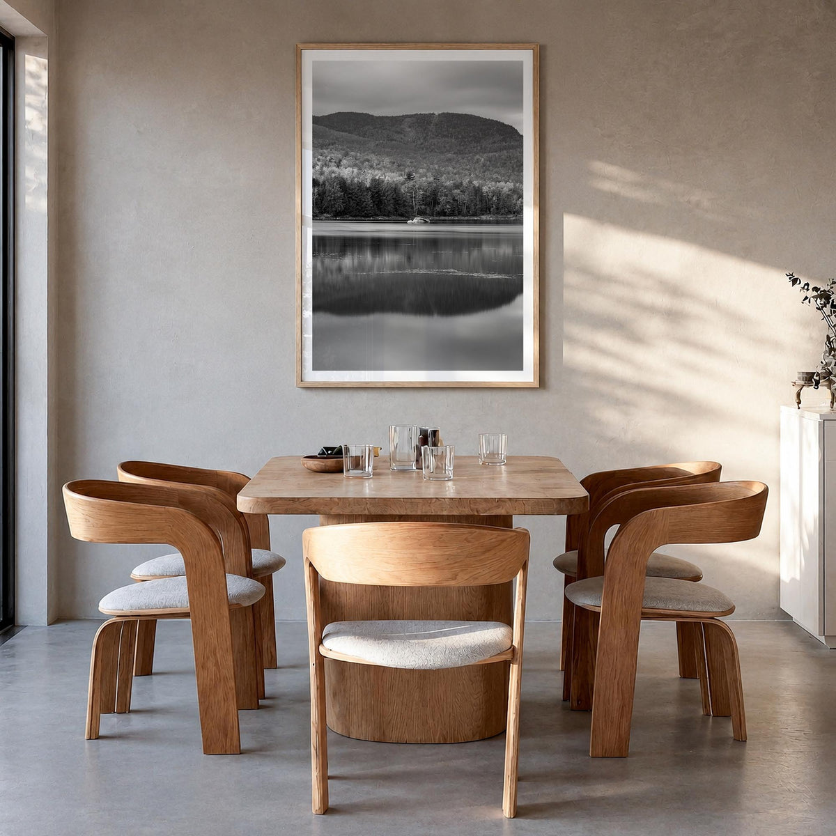 Adirondack Mountains no. 1 black & white photo poster of New York, USA – vertical wall art in natural wood frame with white b