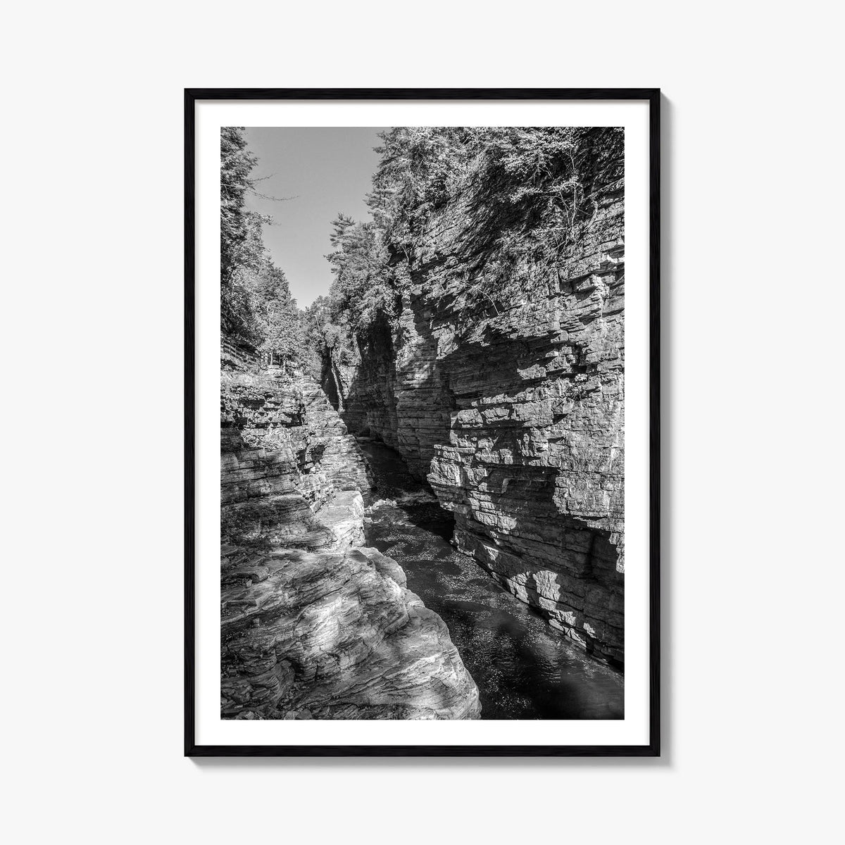 Adirondack Mountains no. 2 black & white photo poster of New York, USA – vertical wall art, unframed print shown in interior 