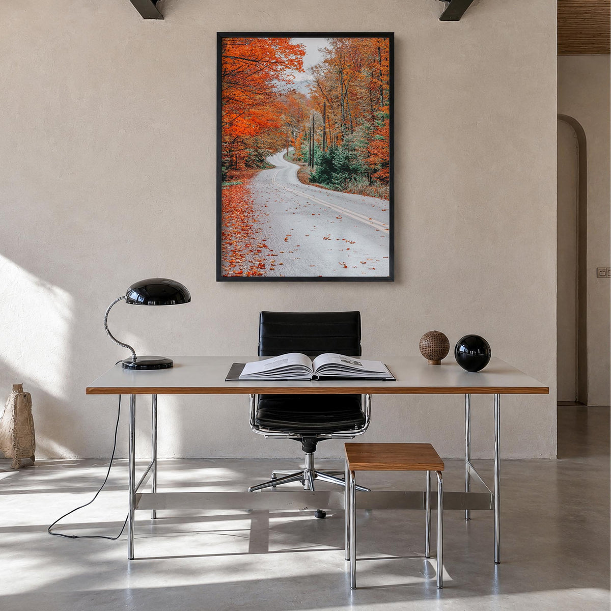 Adirondack Mountains no. 2 colorful photo poster of New York, USA – vertical wall art in black wood frame, hanging on wall