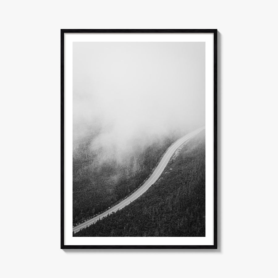 Adirondack Mountains no. 3 black & white photo poster of New York, USA – vertical wall art, unframed print shown in interior 