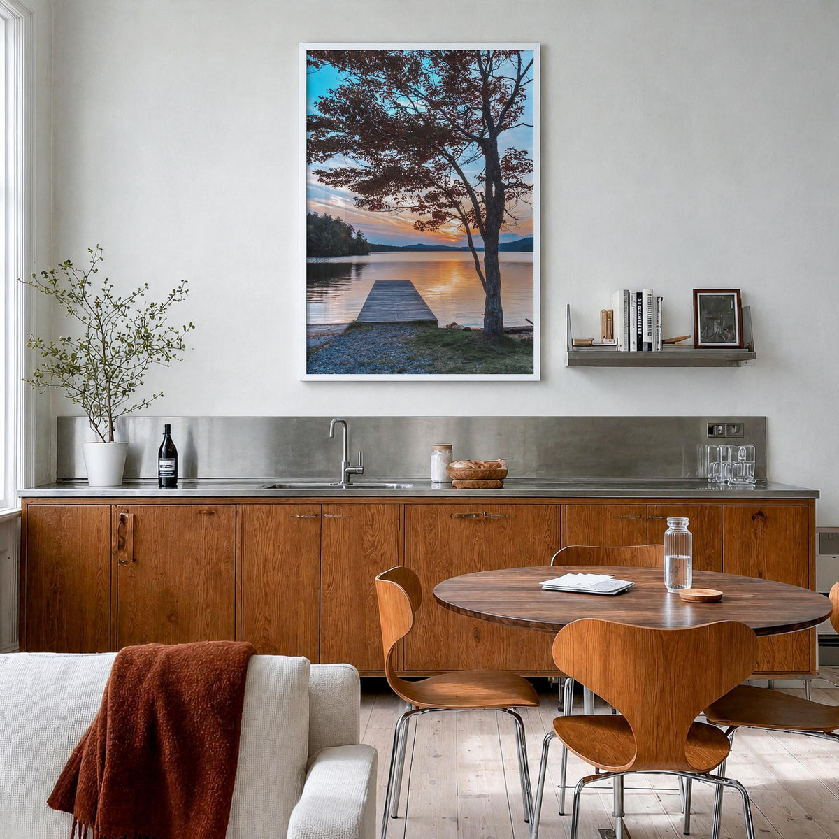 Adirondack Mountains no. 3 colorful photo poster of New York, USA – vertical wall art in white wood frame, hanging on wall