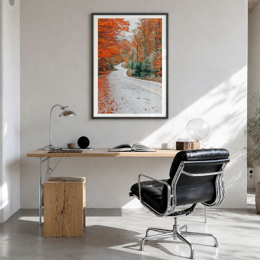 Adirondack Mountains Photo No 2 Poster in a black wood frame, hanging in a bright home office, white border