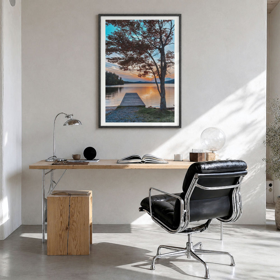 Adirondack Mountains Photo No 3 Poster in a black wood frame, hanging in a bright home office, white border
