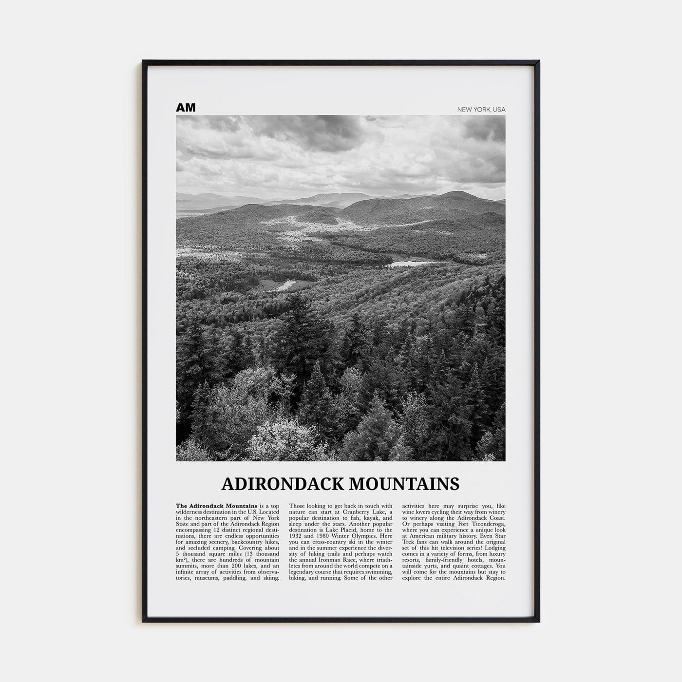 Adirondack Mountains Poster None / 8x12 in Nbourhood Travel B&W Poster