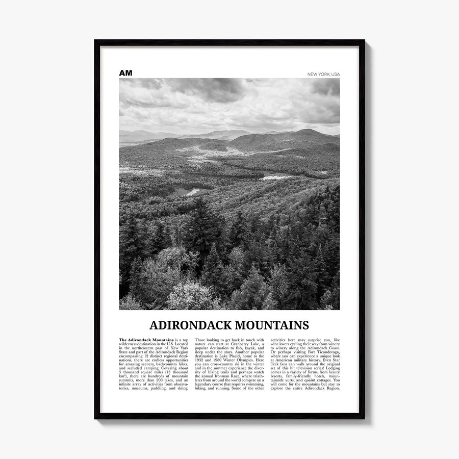 Adirondack Mountains Newspaper Poster, framed poster mockup