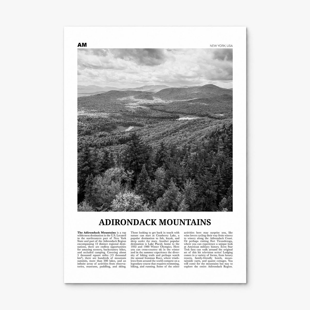 Adirondack Mountains Newspaper Poster, print only (unframed)