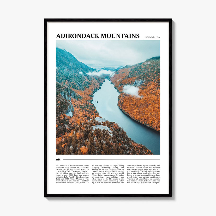 Adirondack Mountains Travel Poster, framed poster mockup