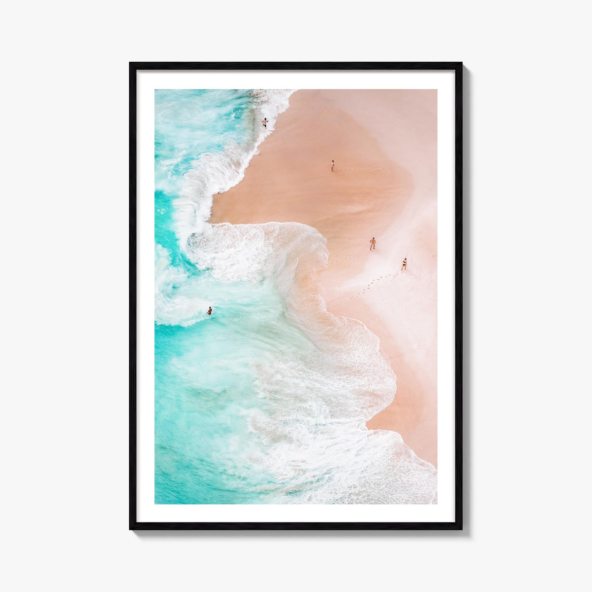 Aerial Beach Waves no. 1 colorful photo poster – vertical wall art, unframed print shown in interior mockup
