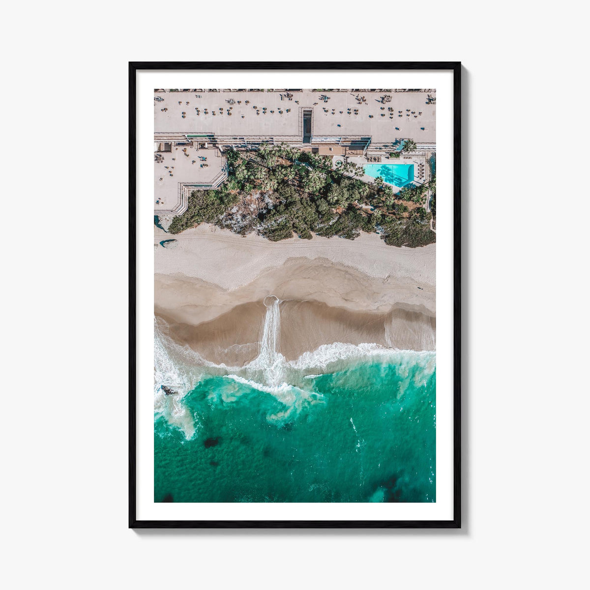 Aerial Beach Waves no. 3 colorful photo poster – vertical wall art, unframed print shown in interior mockup