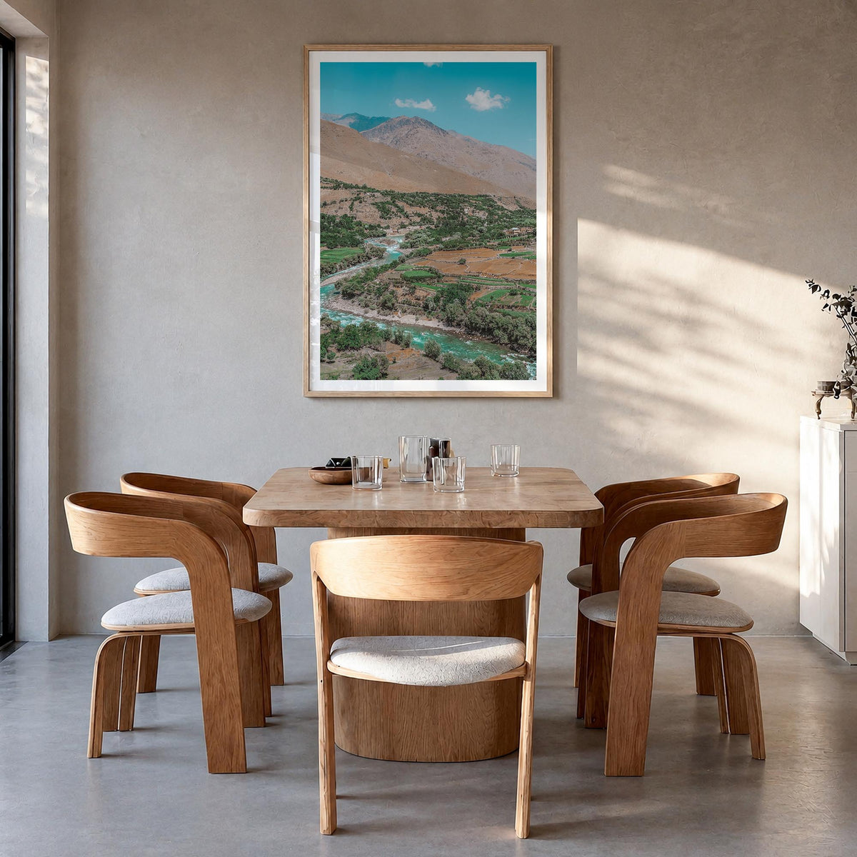 Afghanistan colorful photo poster of Asia – vertical wall art in natural wood frame with white border, hanging on wall