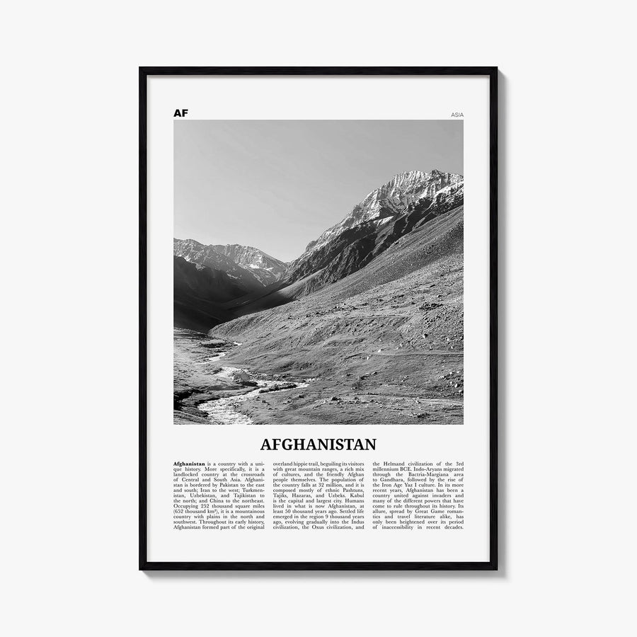 Afghanistan no. 1 black & white newspaper poster of Asia – vertical wall art, unframed print shown in interior mockup