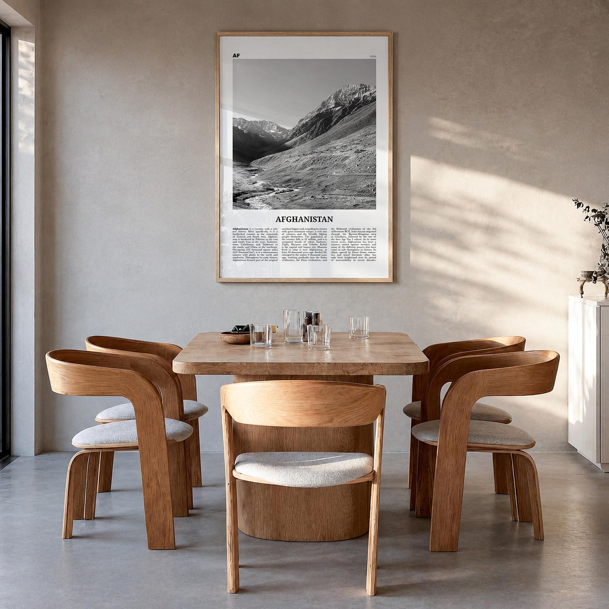 Afghanistan no. 1 black & white newspaper poster of Asia – vertical wall art in natural wood frame, hanging on wall