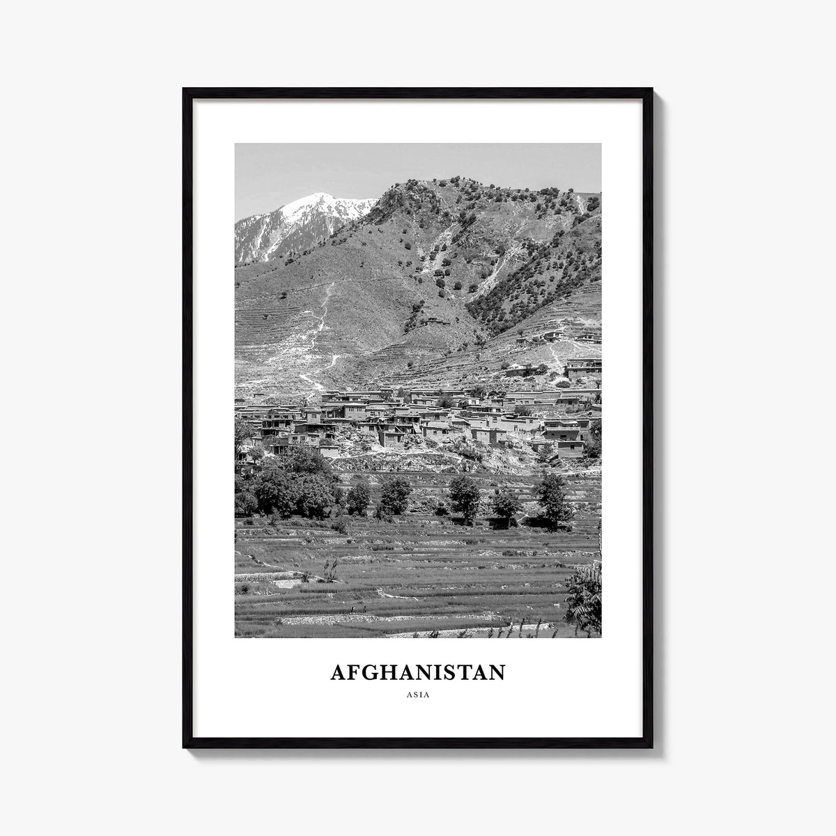 Afghanistan no. 2 black & white classic poster of Asia – vertical wall art, unframed print shown in interior mockup