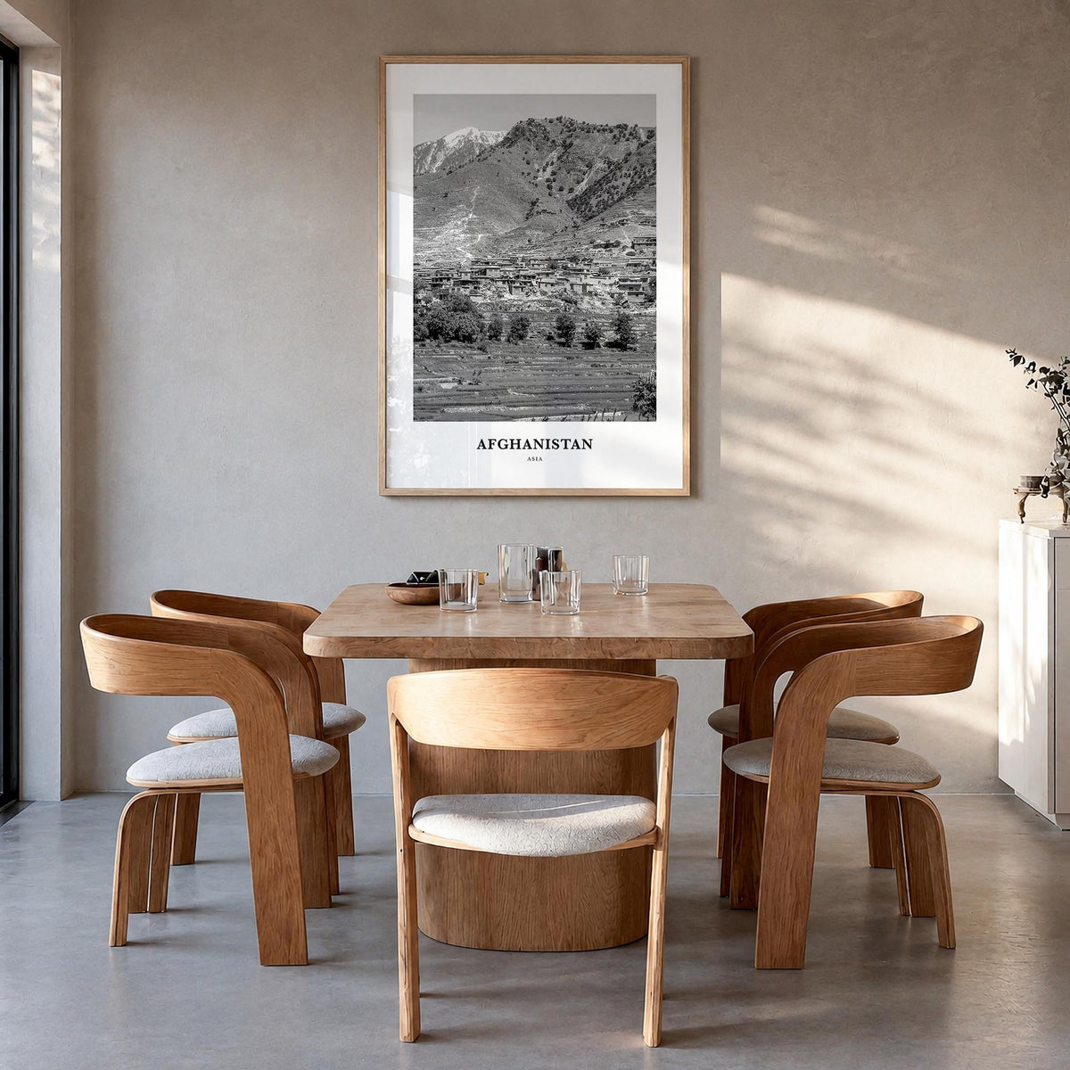 Afghanistan no. 2 black & white classic poster of Asia – vertical wall art in natural wood frame, hanging on wall