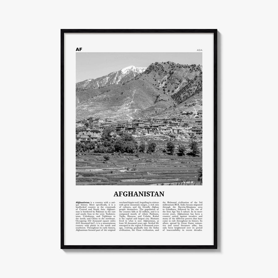 Afghanistan no. 2 black & white newspaper poster of Asia – vertical wall art, unframed print shown in interior mockup