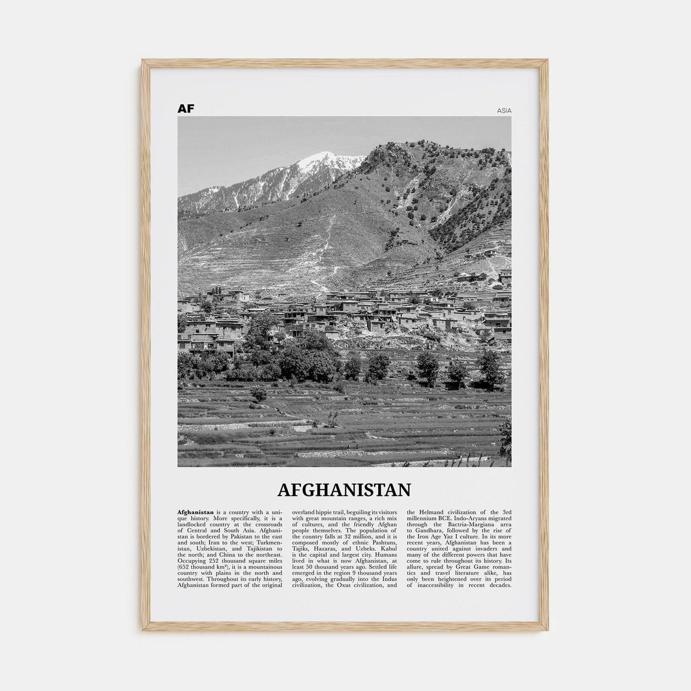 Afghanistan No 2 Poster Natural Wood / 8x12 in Nbourhood Travel B&W Poster