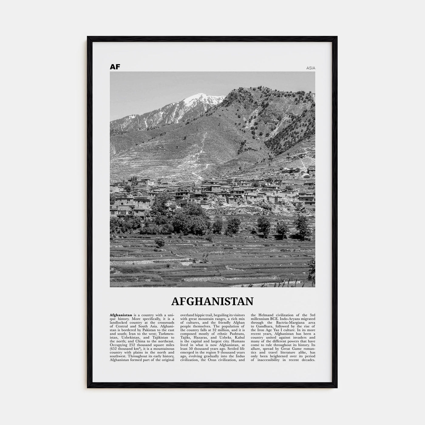 Afghanistan No 2 Poster Black Wood / 8x12 in Nbourhood Travel B&W Poster